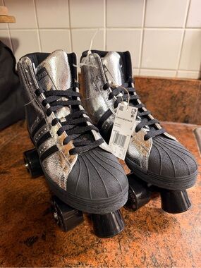 Adidas Silver and Black Women's Roller Skate Sneakers